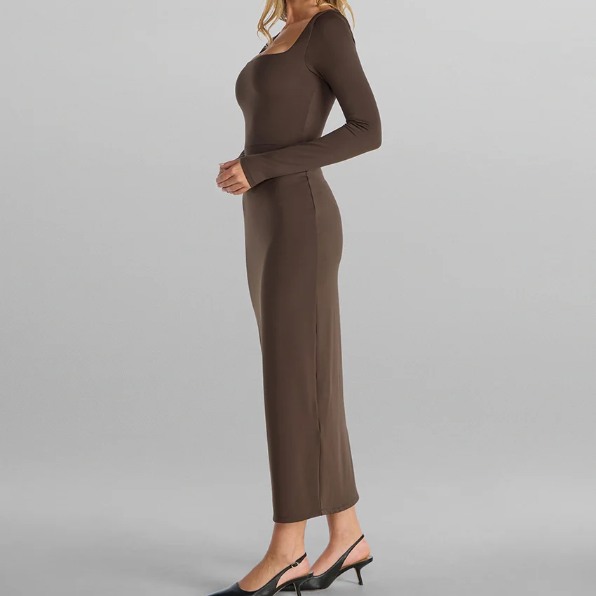 Square Neck Long‑Sleeve Maxi Dress For Women
