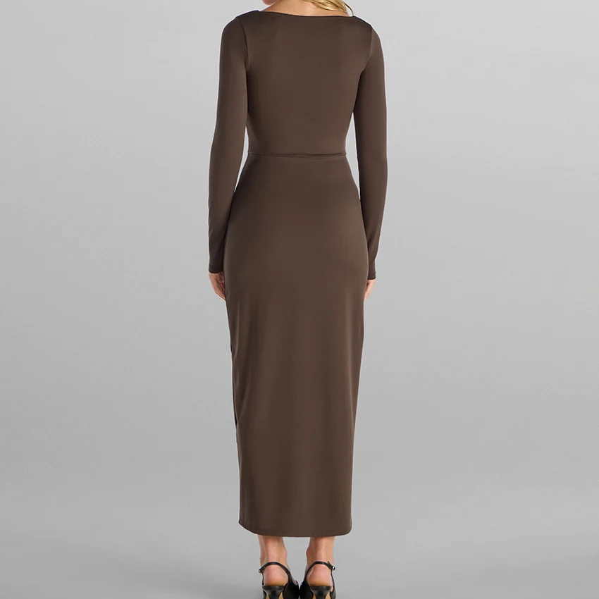 Square Neck Long‑Sleeve Maxi Dress For Women