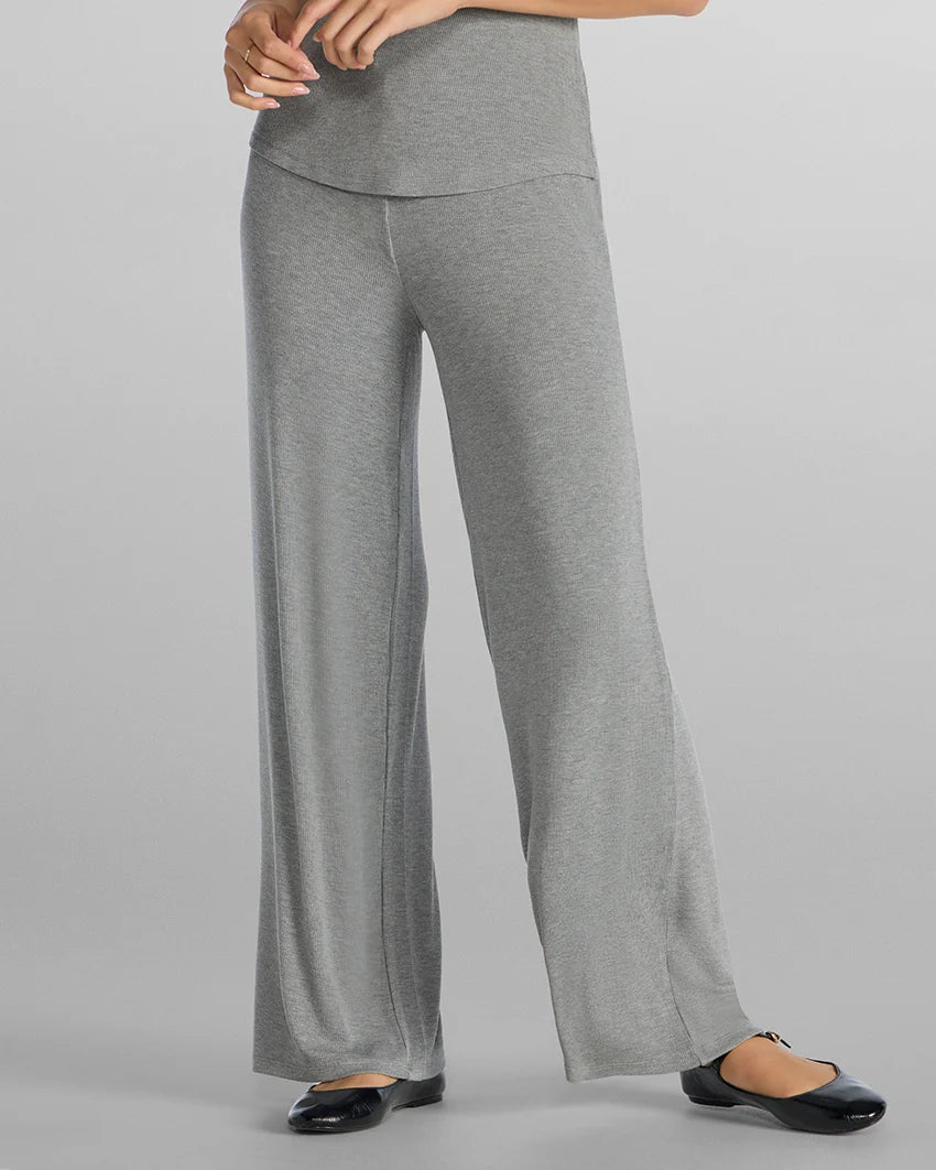 Ladies Wide‑Leg Micro Rib Knit Lounge Bottoms