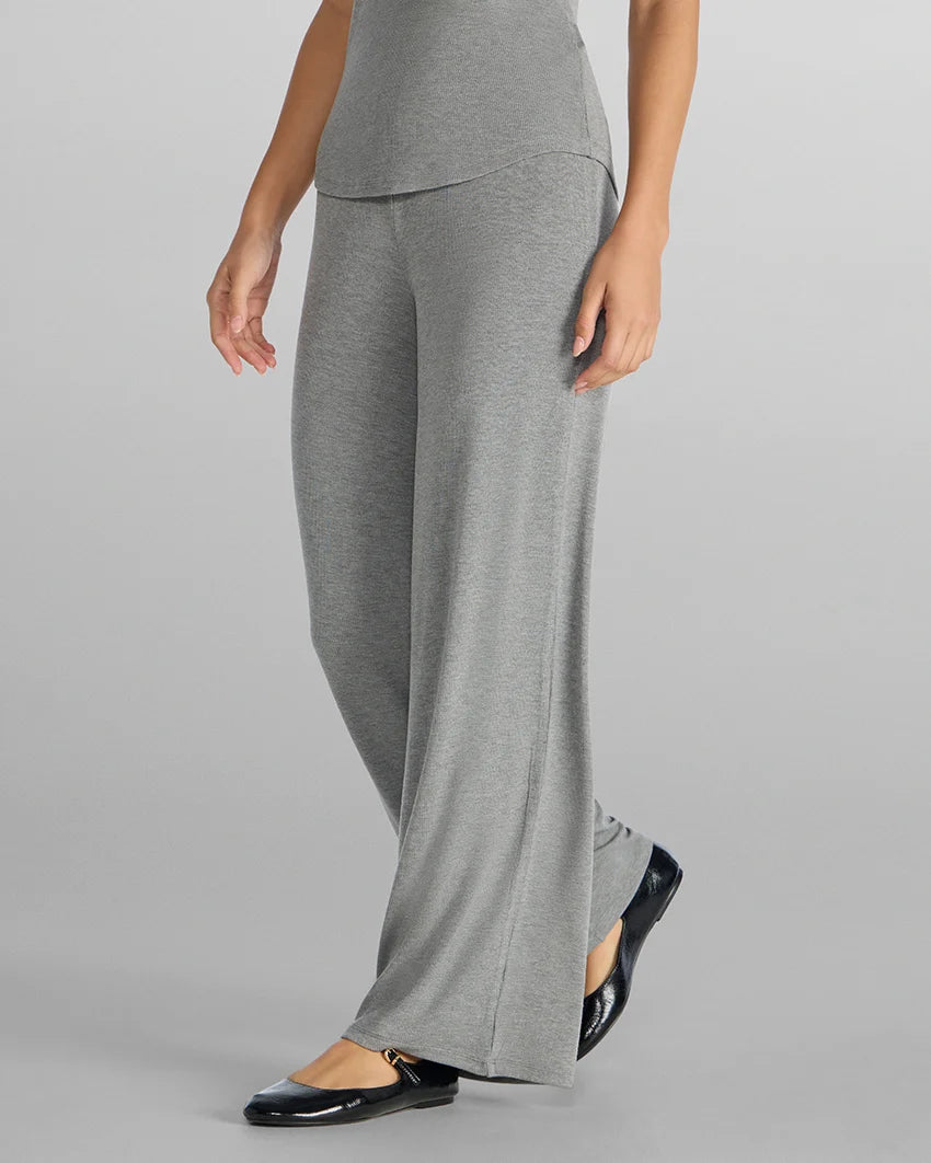 Ladies Wide‑Leg Micro Rib Knit Lounge Bottoms