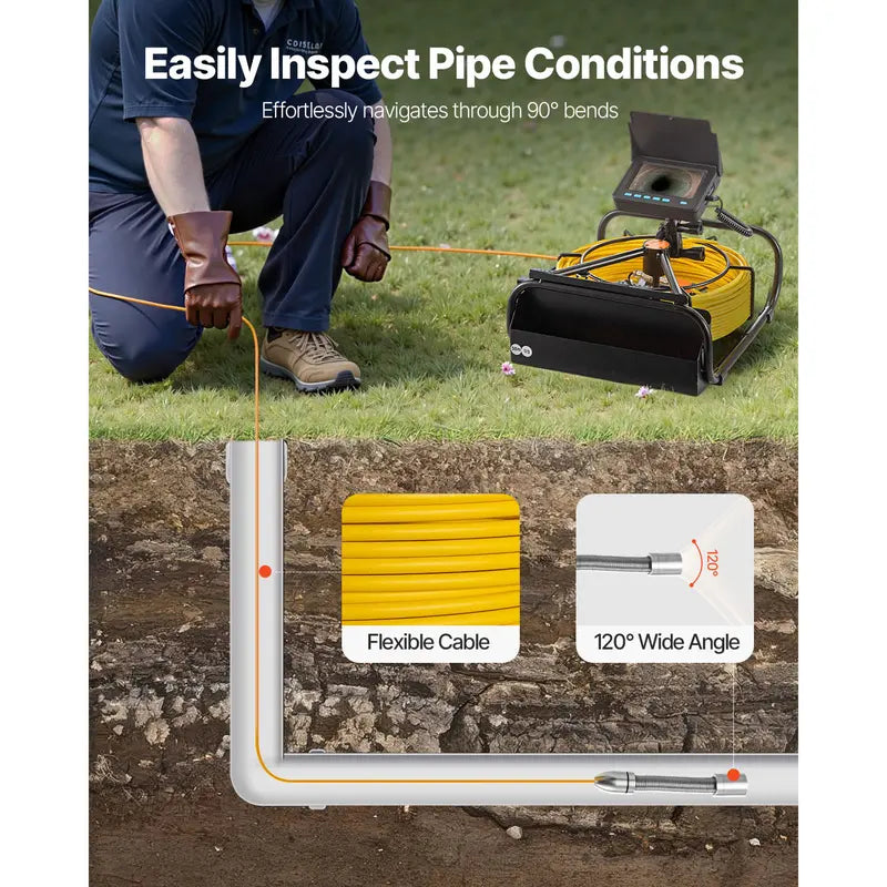 VEVOR Video Sewer Camera with 20m/66ft Snake Cable, 4.3in Screen Industrial Endoscope, IP68 Waterproof, DVR Record, LED Lights, SD Card, Batteries, Flexible Spring Turns Easily, Drainage Pipe Inspect Tool for Plumbers, Car Repair & Home Plumbing