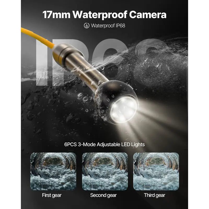 VEVOR Video Sewer Camera with 20m/66ft Snake Cable, 4.3in Screen Industrial Endoscope, IP68 Waterproof, DVR Record, LED Lights, SD Card, Batteries, Flexible Spring Turns Easily, Drainage Pipe Inspect Tool for Plumbers, Car Repair & Home Plumbing