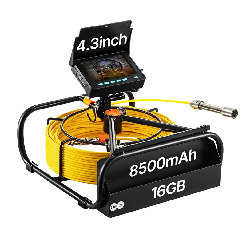 VEVOR Video Sewer Camera with 20m/66ft Snake Cable, 4.3in Screen Industrial Endoscope, IP68 Waterproof, DVR Record, LED Lights, SD Card, Batteries, Flexible Spring Turns Easily, Drainage Pipe Inspect Tool for Plumbers, Car Repair & Home Plumbing
